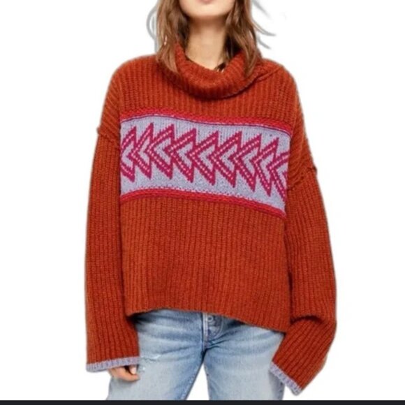 Free People Slouchy Chunky Oversized Granola Thick Knit Whimsigoth Orange Small - Picture 2 of 11